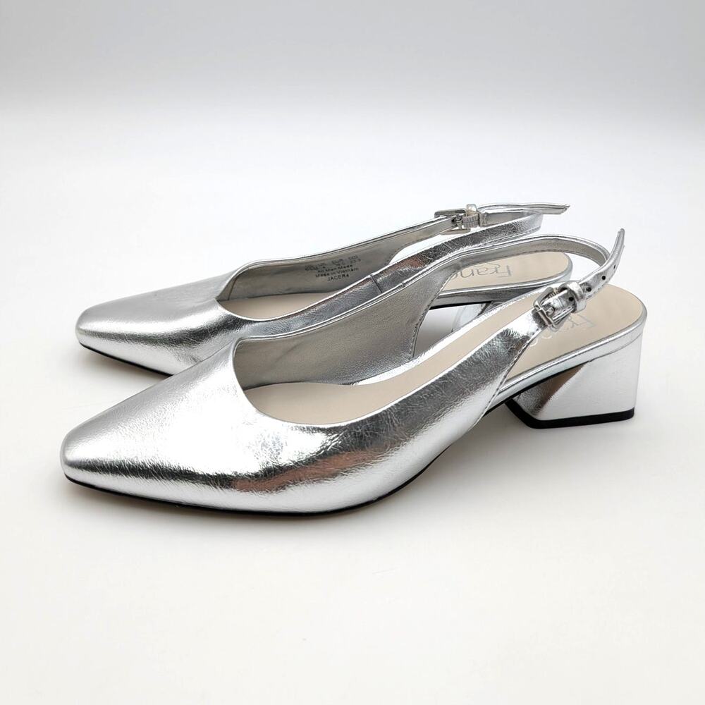 Franco Sarto Jacer Block Heel Slingback Pump Women's Silver Size US6.5M EU36.5